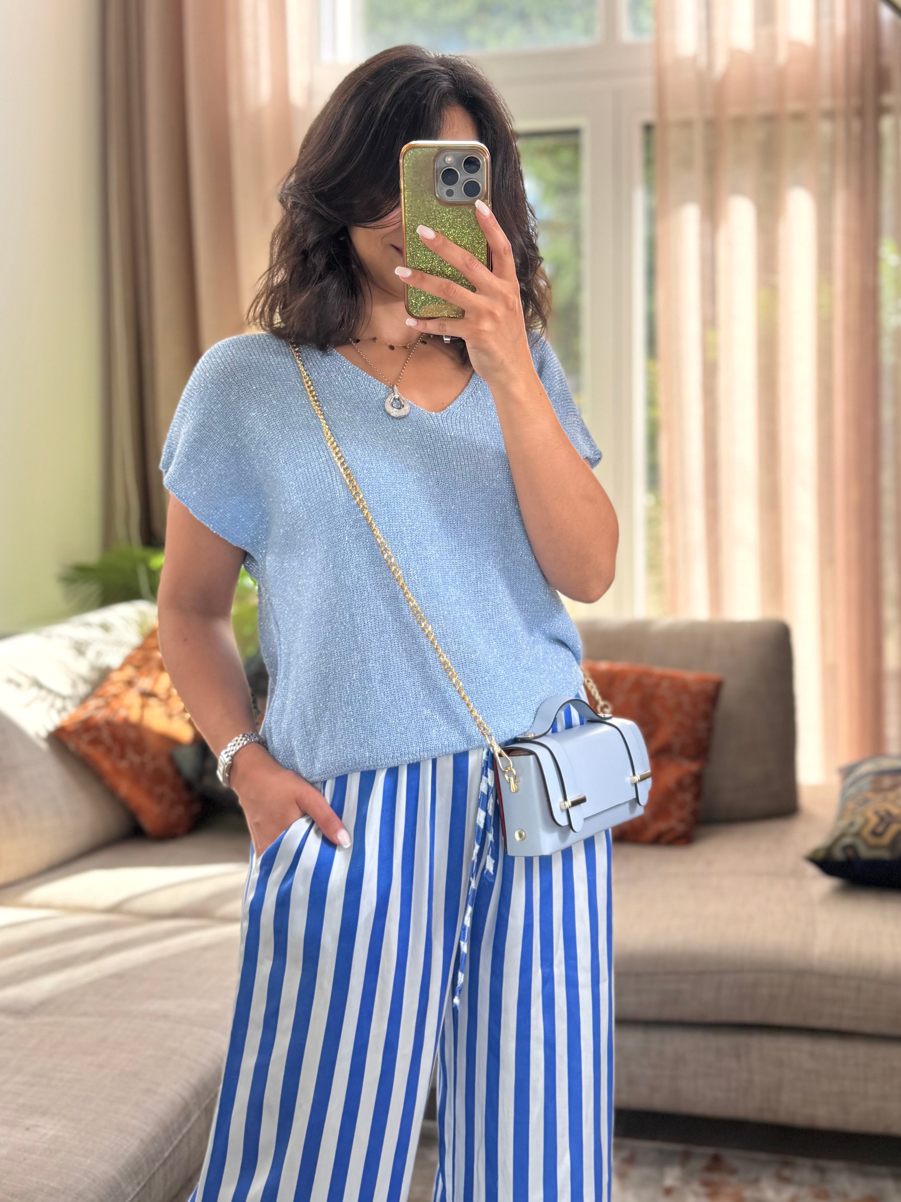 Ensemble Cielo - Top Maille & Pantalon Large Rayé