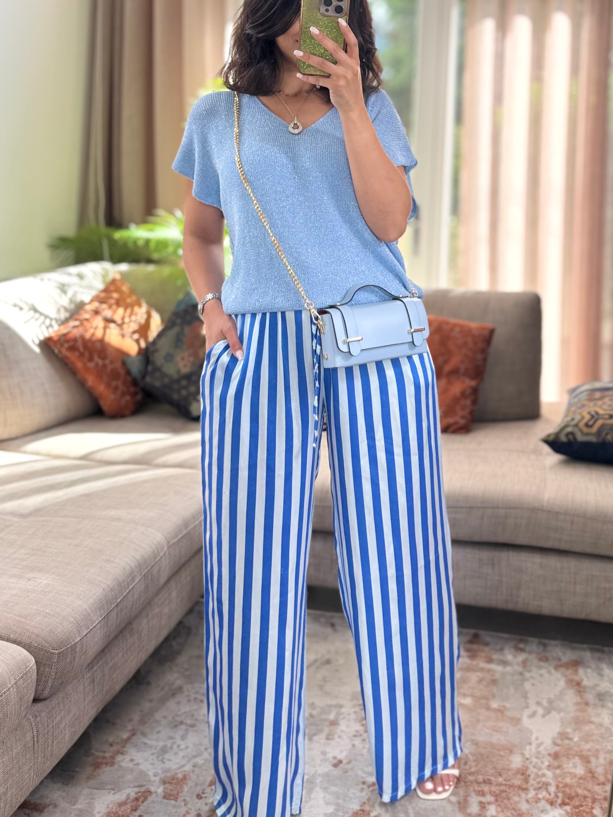 Ensemble Cielo - Top Maille & Pantalon Large Rayé