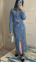 Ensemble Jupe Jean à Strass : jupe jean à strass + veste jean à strass